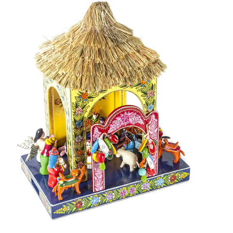 Nacimiento Temalacatzingo / Woodcarving Lacquer Mexican Folk Art Nativity