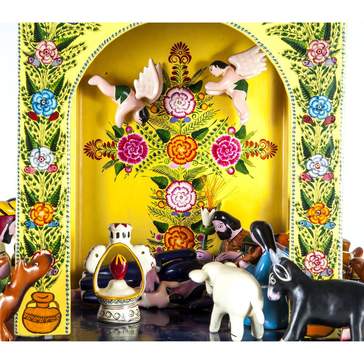Nacimiento Temalacatzingo / Woodcarving Lacquer Mexican Folk Art Nativity