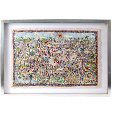 Mi Pueblo / Amate Paper Mexican Folk Art Painting Frame
