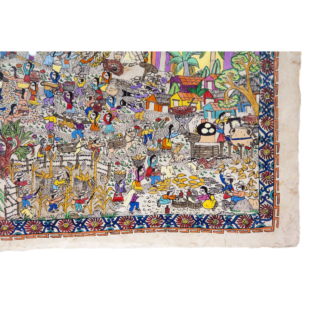 Mi Pueblo / Amate Paper Mexican Folk Art Painting Frame