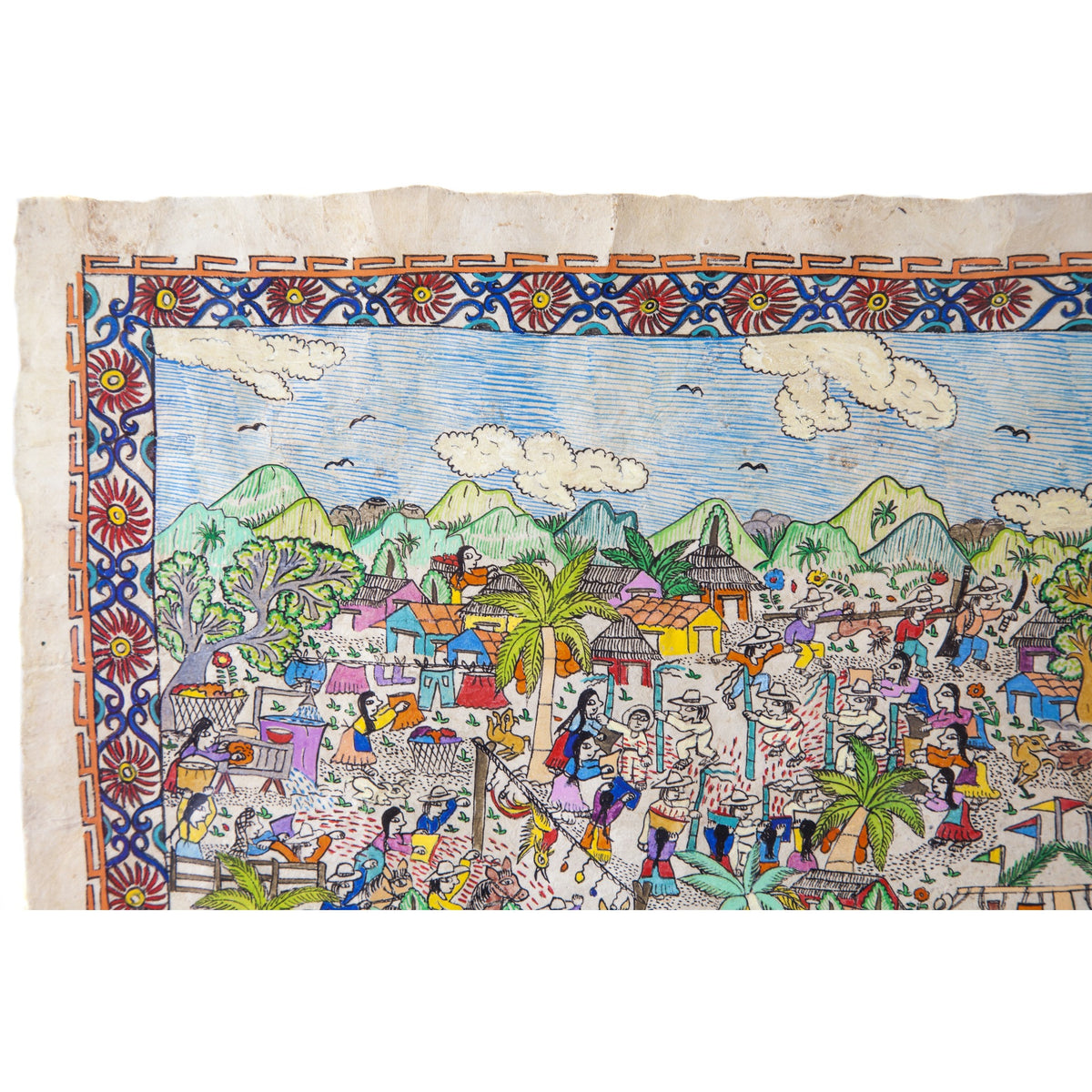 Mi Pueblo / Amate Paper Mexican Folk Art Painting Frame