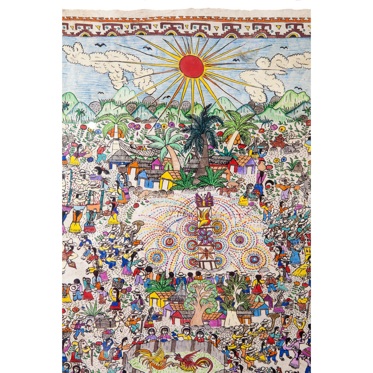 Fiesta en Xalitla / Amate Paper Mexican Folk Art Painting Frame
