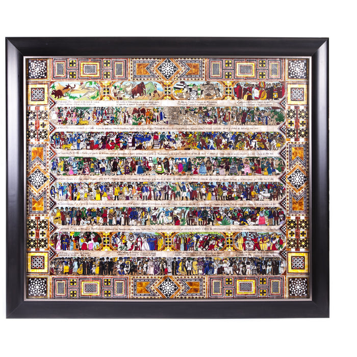 La Historia de Mexico / Mexican Folk Art Featherwork and Inlay Nacre Frame