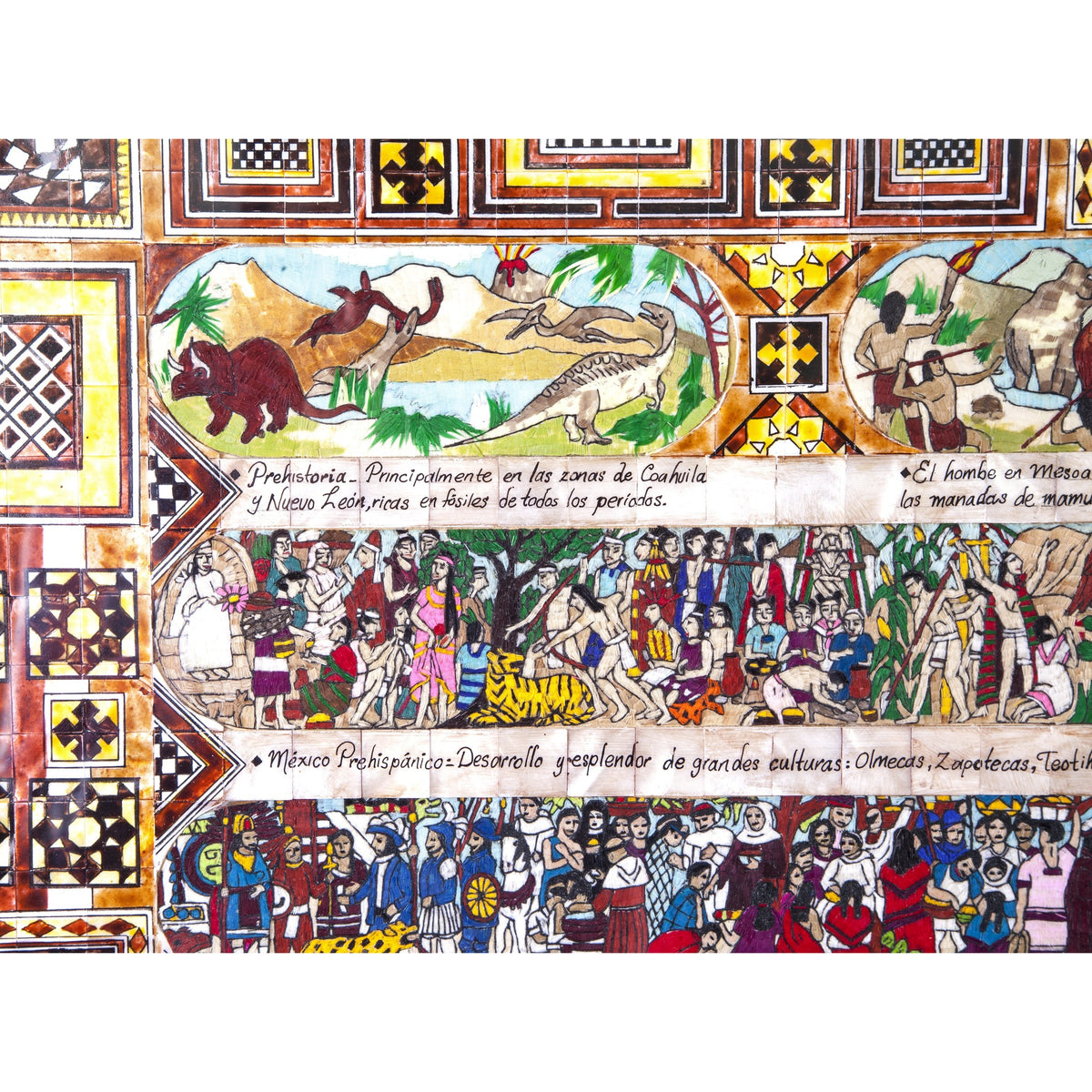 La Historia de Mexico / Mexican Folk Art Featherwork and Inlay Nacre Frame