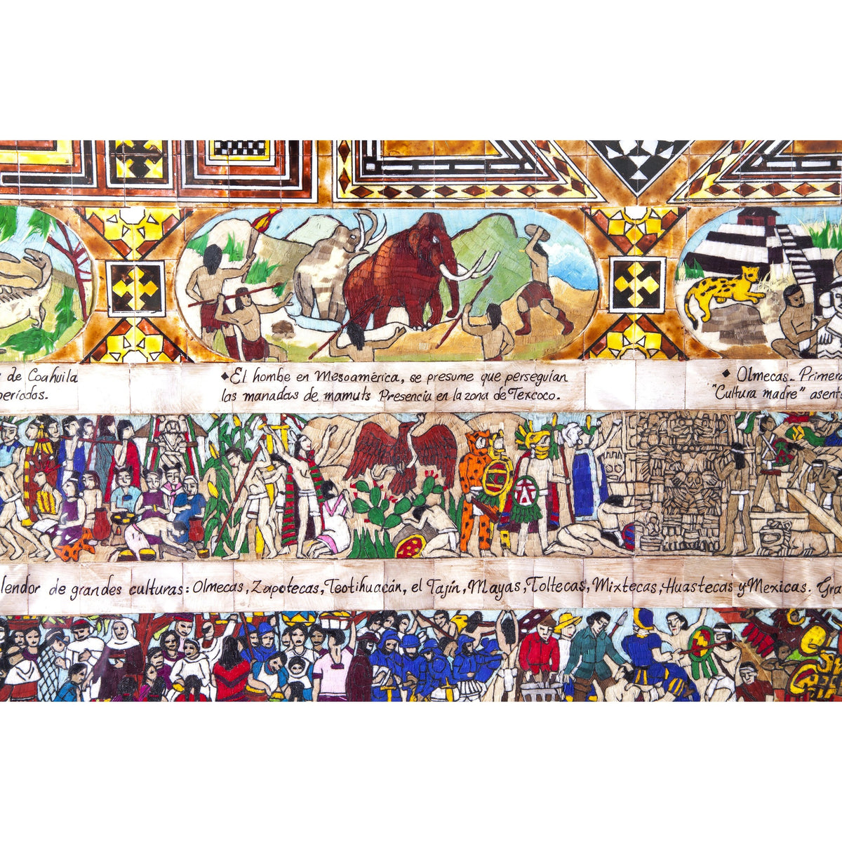 La Historia de Mexico / Mexican Folk Art Featherwork and Inlay Nacre Frame
