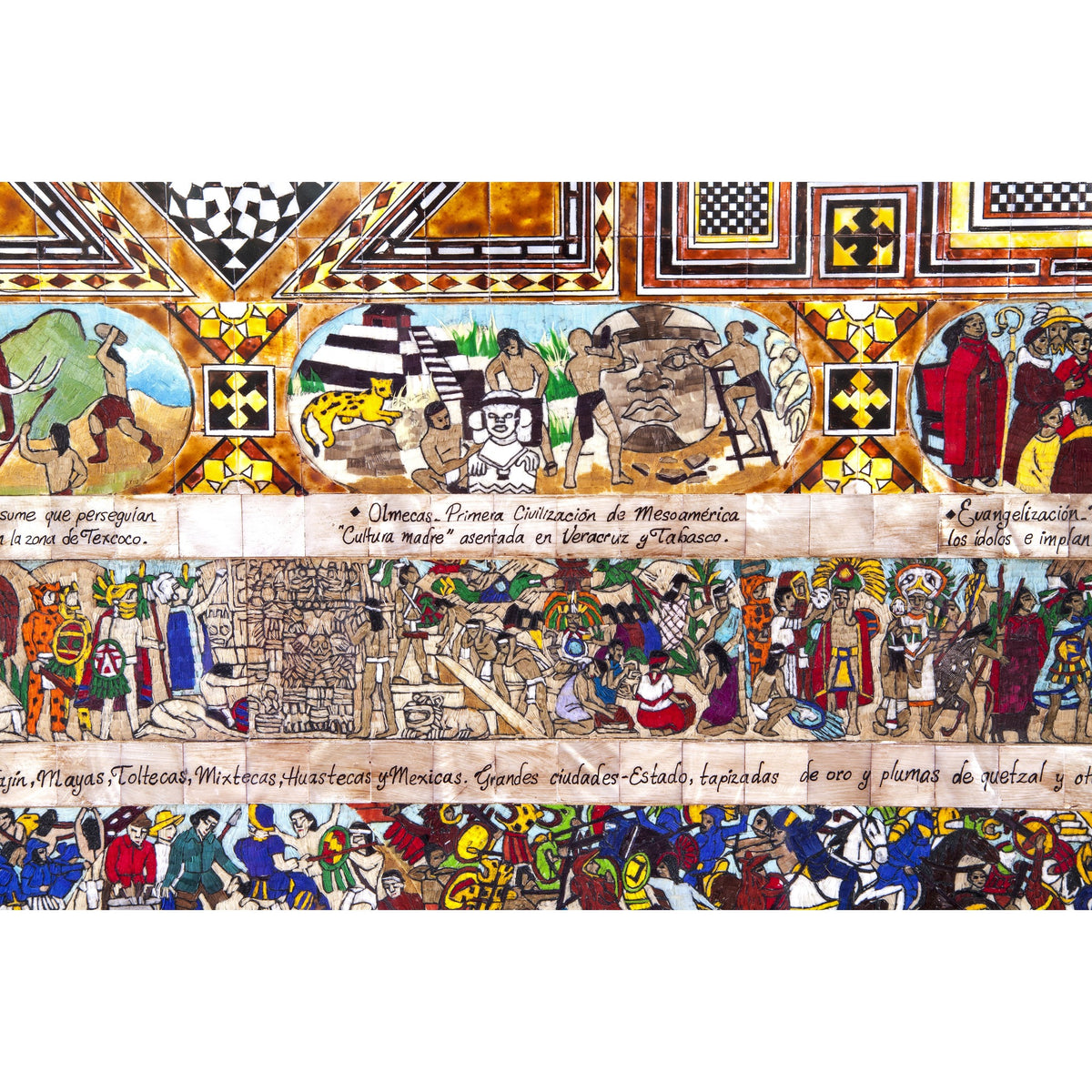 La Historia de Mexico / Mexican Folk Art Featherwork and Inlay Nacre Frame