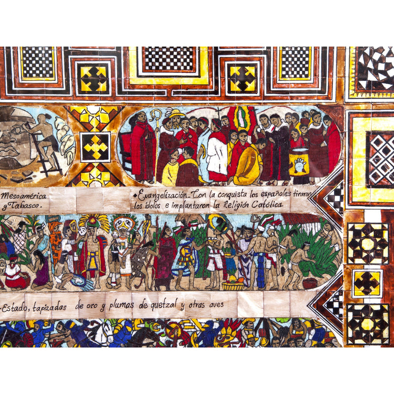 La Historia de Mexico / Mexican Folk Art Featherwork and Inlay Nacre Frame