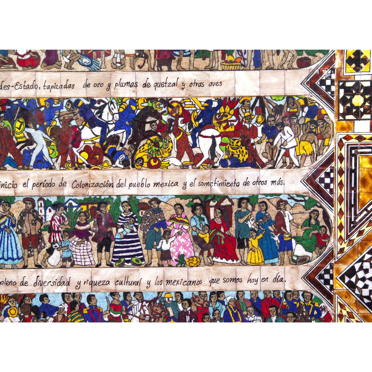 La Historia de Mexico / Mexican Folk Art Featherwork and Inlay Nacre Frame