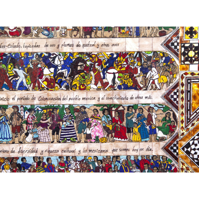 La Historia de Mexico / Mexican Folk Art Featherwork and Inlay Nacre Frame