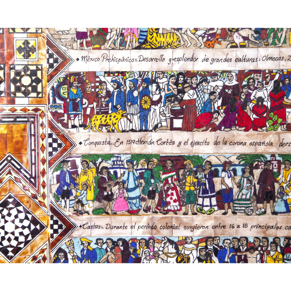 La Historia de Mexico / Mexican Folk Art Featherwork and Inlay Nacre Frame