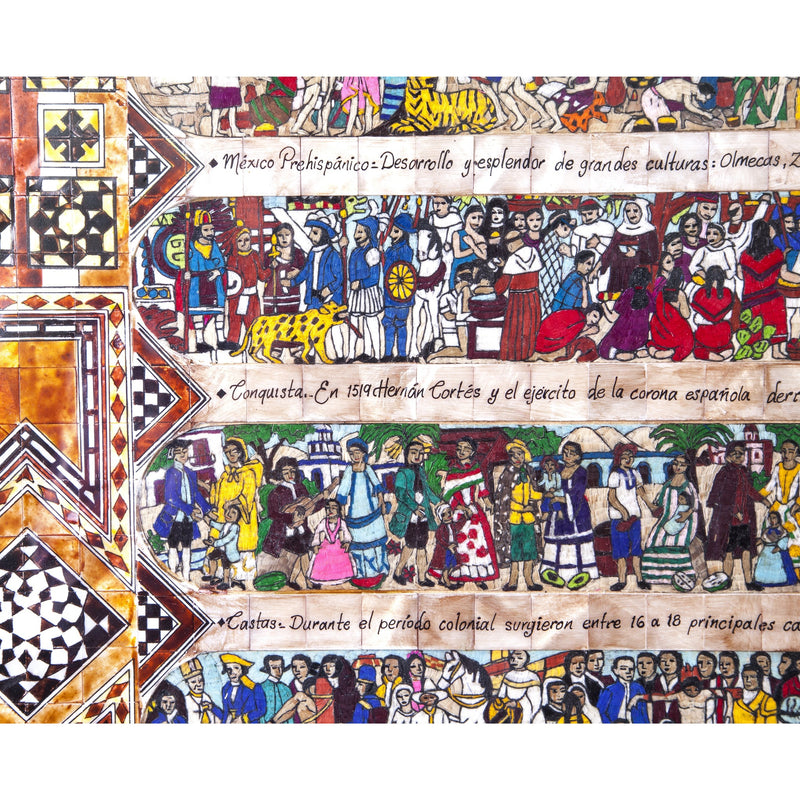 La Historia de Mexico / Mexican Folk Art Featherwork and Inlay Nacre Frame