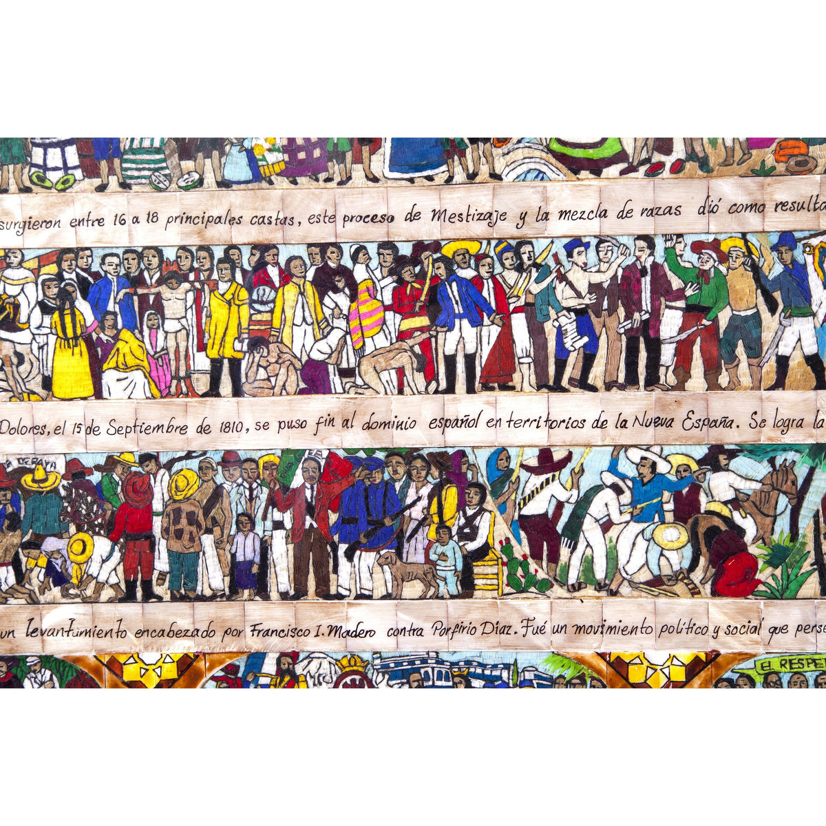 La Historia de Mexico / Mexican Folk Art Featherwork and Inlay Nacre Frame