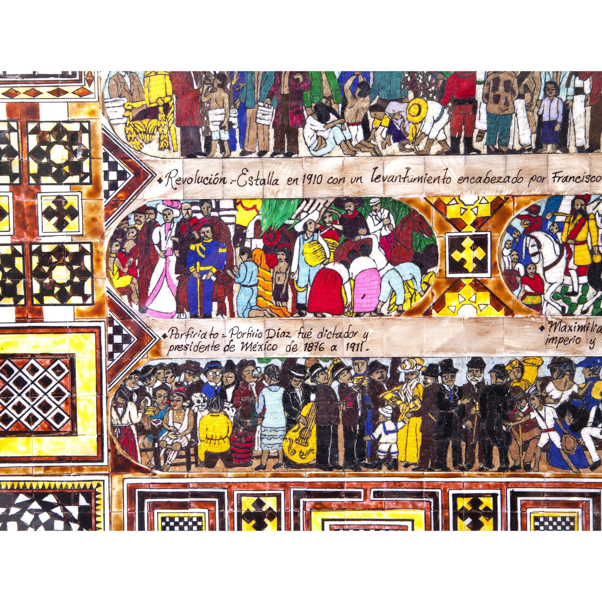La Historia de Mexico / Mexican Folk Art Featherwork and Inlay Nacre Frame