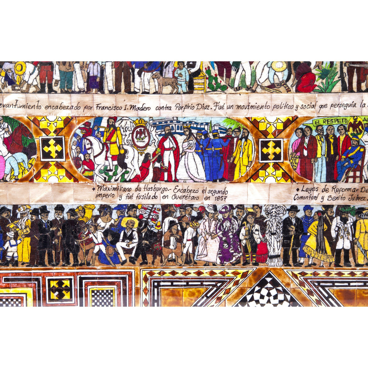 La Historia de Mexico / Mexican Folk Art Featherwork and Inlay Nacre Frame
