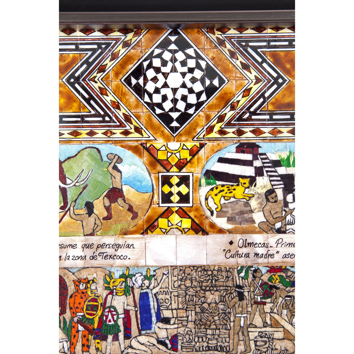 La Historia de Mexico / Mexican Folk Art Featherwork and Inlay Nacre Frame