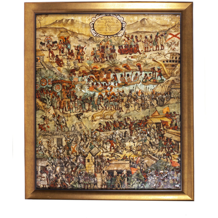 La Conquista de Mexico / Mexican Folk Art Inlay Nacre Frame