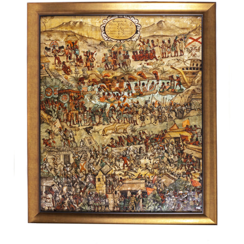 La Conquista de Mexico / Mexican Folk Art Inlay Nacre Frame