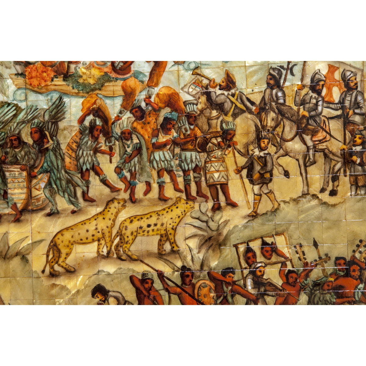 La Conquista de Mexico / Mexican Folk Art Inlay Nacre Frame