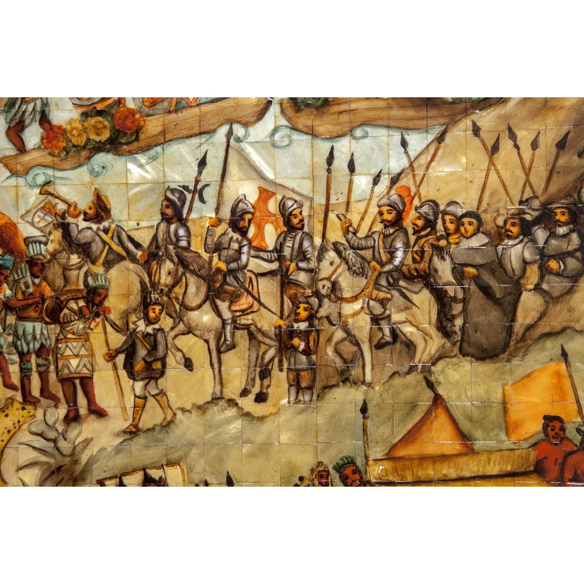 La Conquista de Mexico / Mexican Folk Art Inlay Nacre Frame