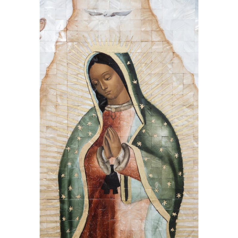 Virgen de Guadalupe Colonial en Concha / Mexican Folk Art Inlay Nacre Frame