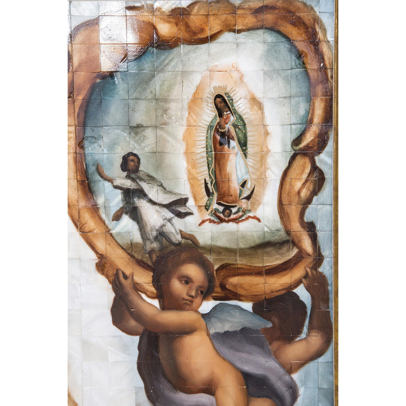 Virgen de Guadalupe Colonial en Concha / Mexican Folk Art Inlay Nacre Frame