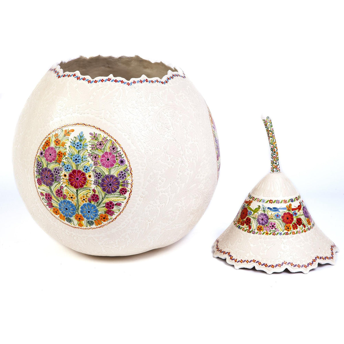 Costurero Blanco y Rallado / Lacquer Mexican Folk Art