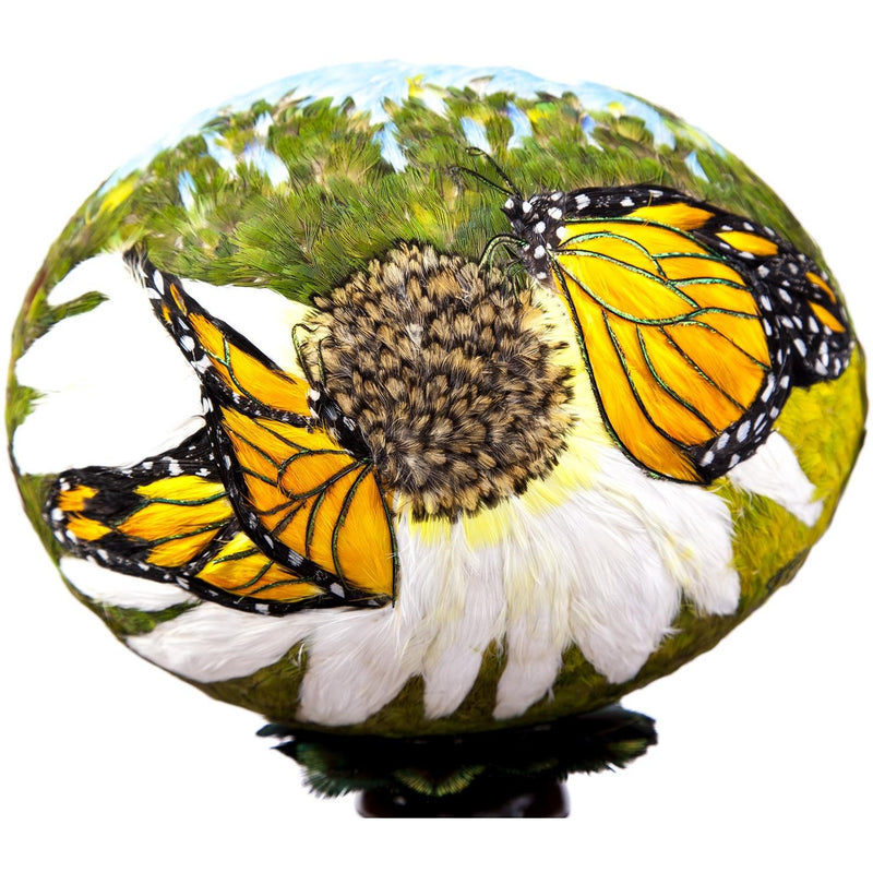 Huevo Avestruz Mariposa Monarca / Mexican Folk Art Featherwork
