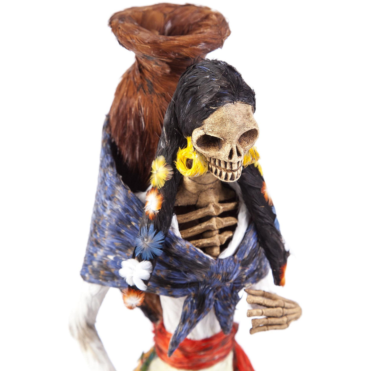 Catrina Vendedora / Mexican Folk Art Sculpture Featherwork and Ceramics