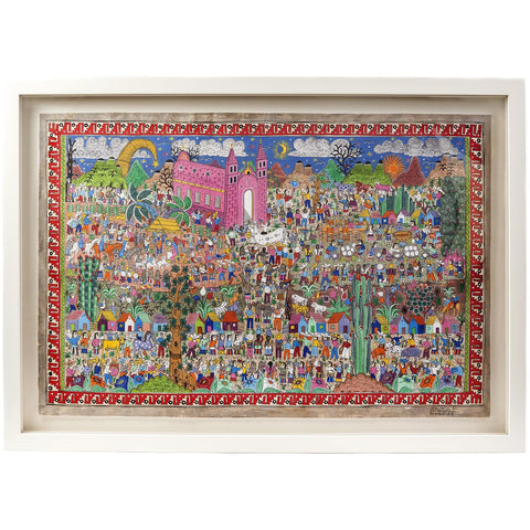 Nacimiento en Xalitla / Amate Paper Mexican Folk Art Painting Frame Nativity