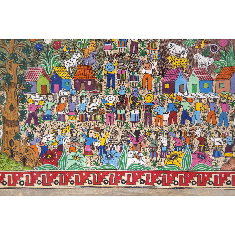 Nacimiento en Xalitla / Amate Paper Mexican Folk Art Painting Frame Nativity