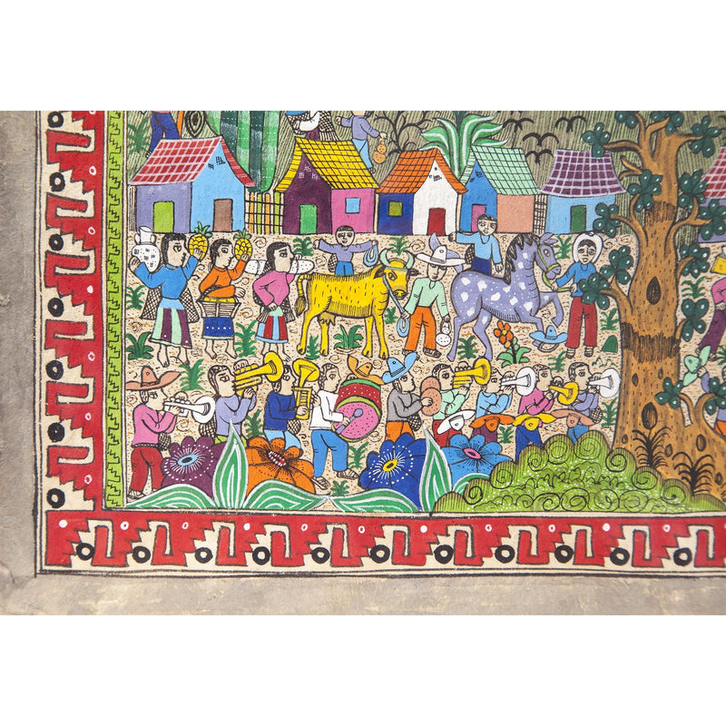 Nacimiento en Xalitla / Amate Paper Mexican Folk Art Painting Frame Nativity