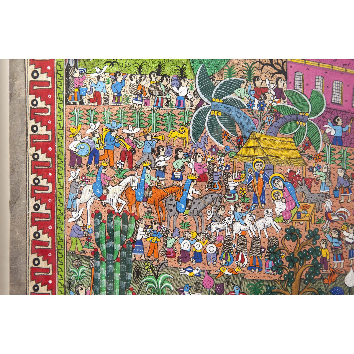 Nacimiento en Xalitla / Amate Paper Mexican Folk Art Painting Frame Nativity