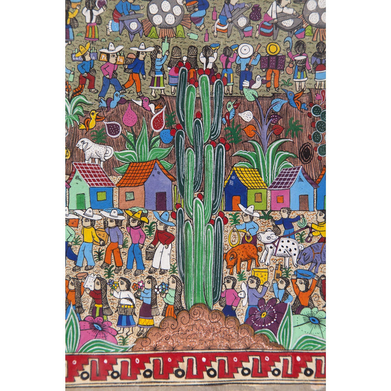 Nacimiento en Xalitla / Amate Paper Mexican Folk Art Painting Frame Nativity