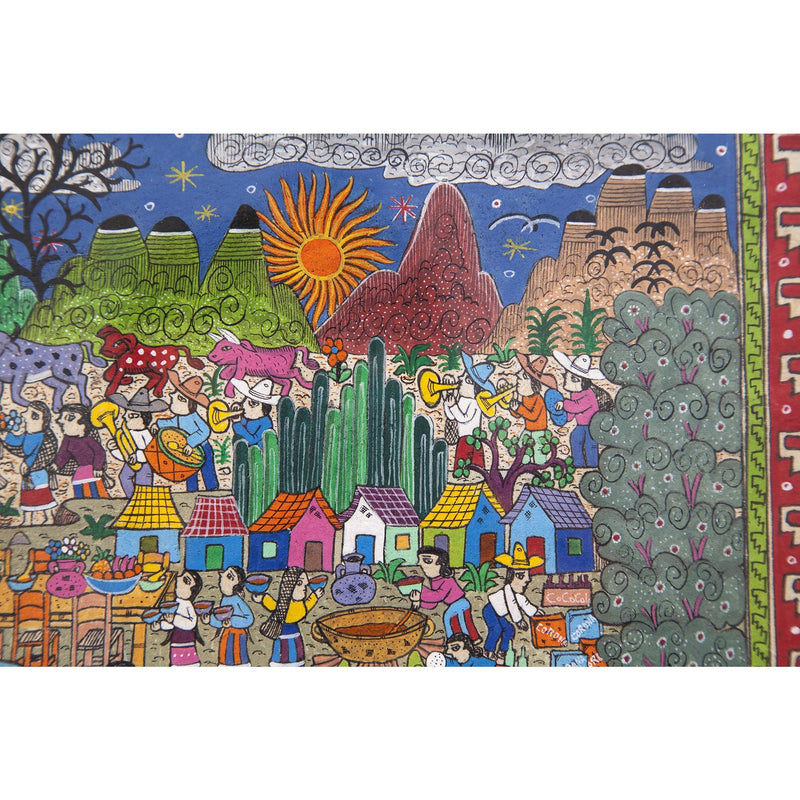 Nacimiento en Xalitla / Amate Paper Mexican Folk Art Painting Frame Nativity