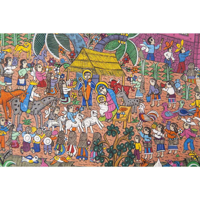Nacimiento en Xalitla / Amate Paper Mexican Folk Art Painting Frame Nativity