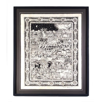 Preparando las festividades del nacimiento / Amate Paper Mexican Folk Art Painting Frame Nativity