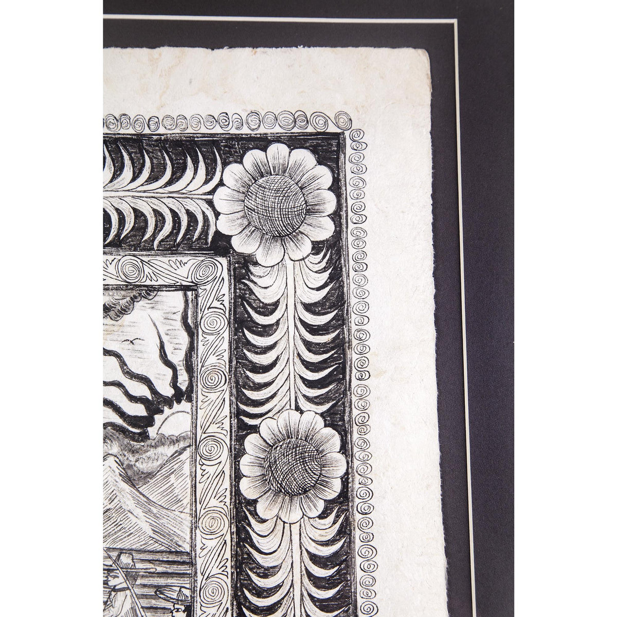 Preparando las festividades del nacimiento / Amate Paper Mexican Folk Art Painting Frame Nativity