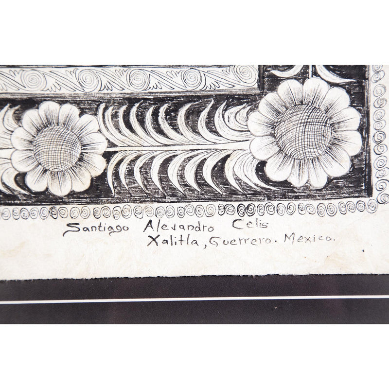 Preparando las festividades del nacimiento / Amate Paper Mexican Folk Art Painting Frame Nativity