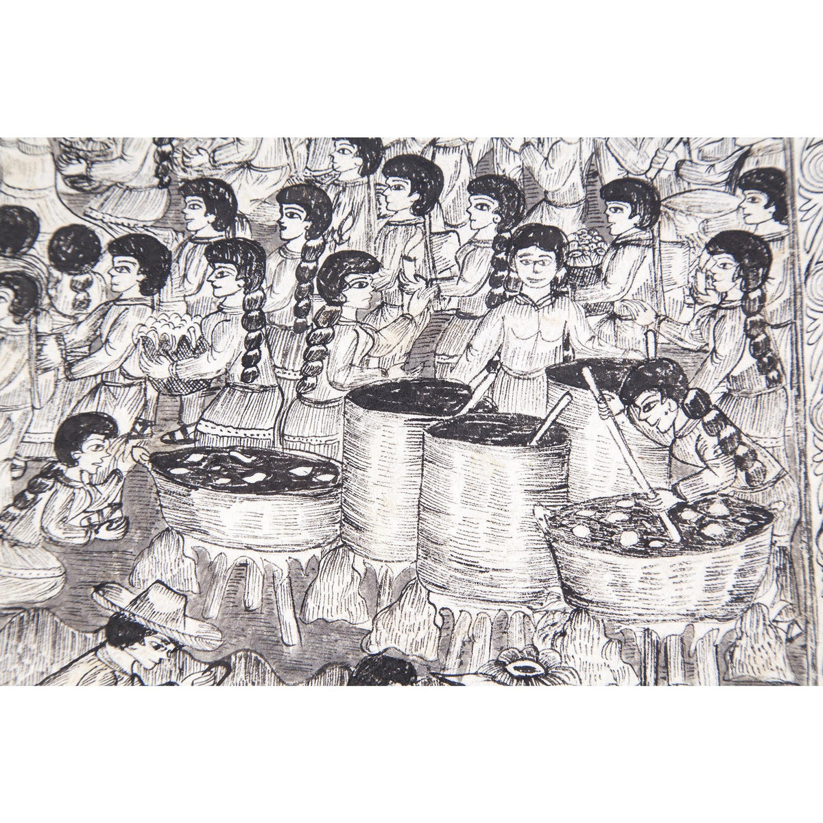 Preparando las festividades del nacimiento / Amate Paper Mexican Folk Art Painting Frame Nativity