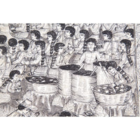 Preparando las festividades del nacimiento / Amate Paper Mexican Folk Art Painting Frame Nativity