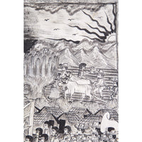 Preparando las festividades del nacimiento / Amate Paper Mexican Folk Art Painting Frame Nativity