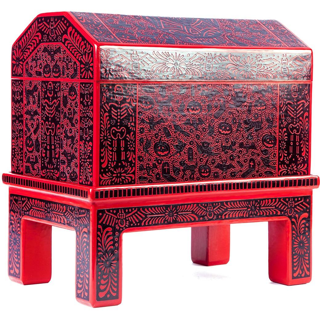 Baul Dia de Muertos / Woodcarving Lacquer Mexican Folk Art