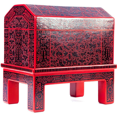 Baul Dia de Muertos / Woodcarving Lacquer Mexican Folk Art