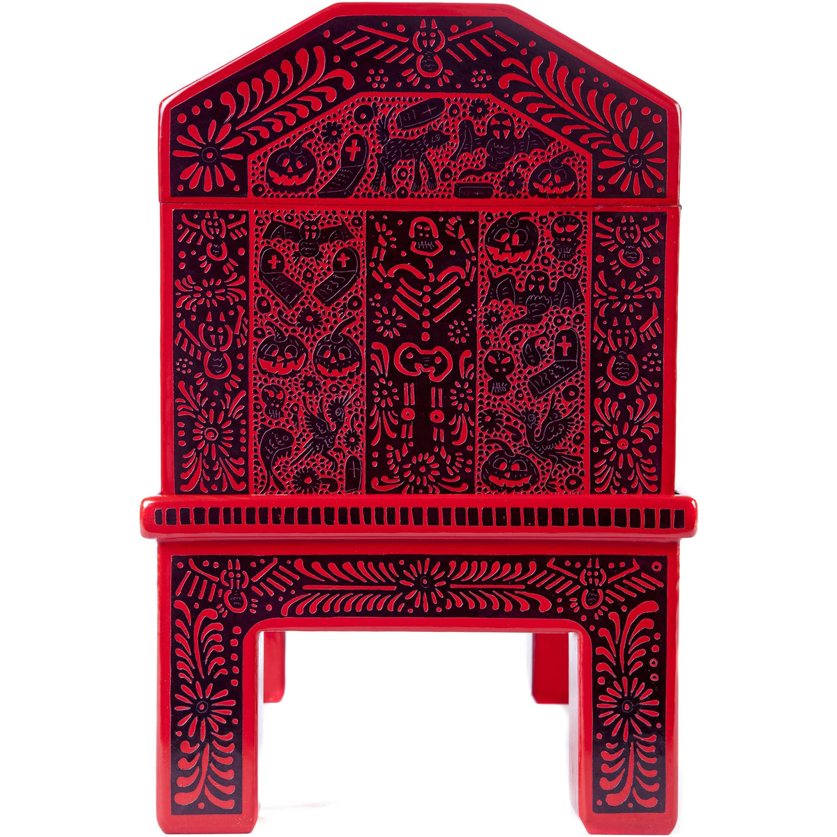 Baul Dia de Muertos / Woodcarving Lacquer Mexican Folk Art