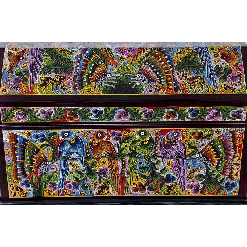Baul Fauna Selvatica color vino / Woodcarving Lacquer Mexican Folk Art