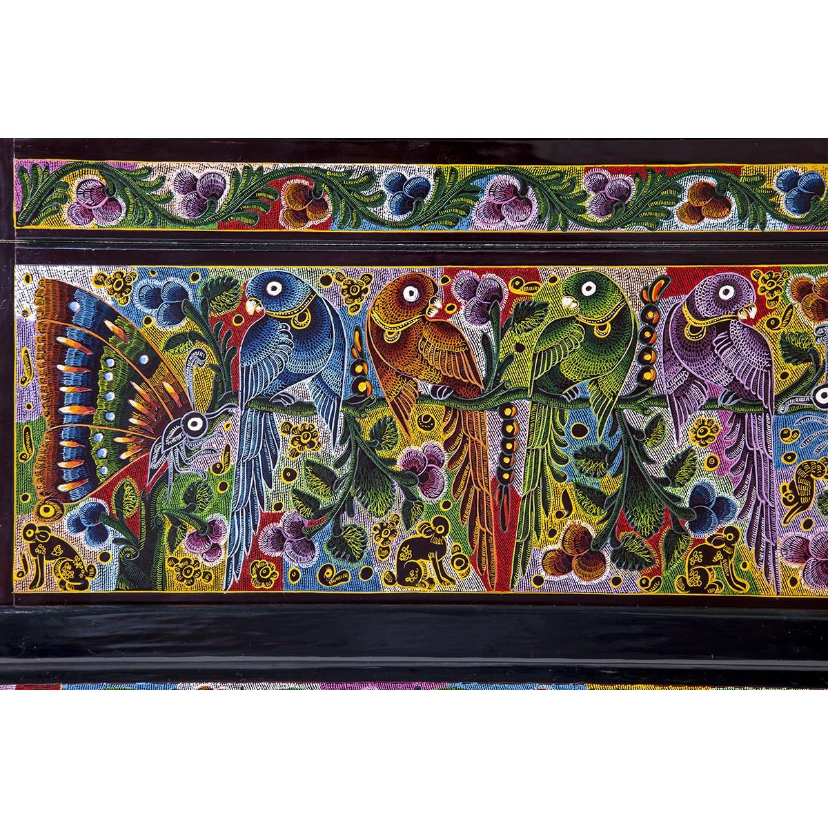 Baul Fauna Selvatica color vino / Woodcarving Lacquer Mexican Folk Art