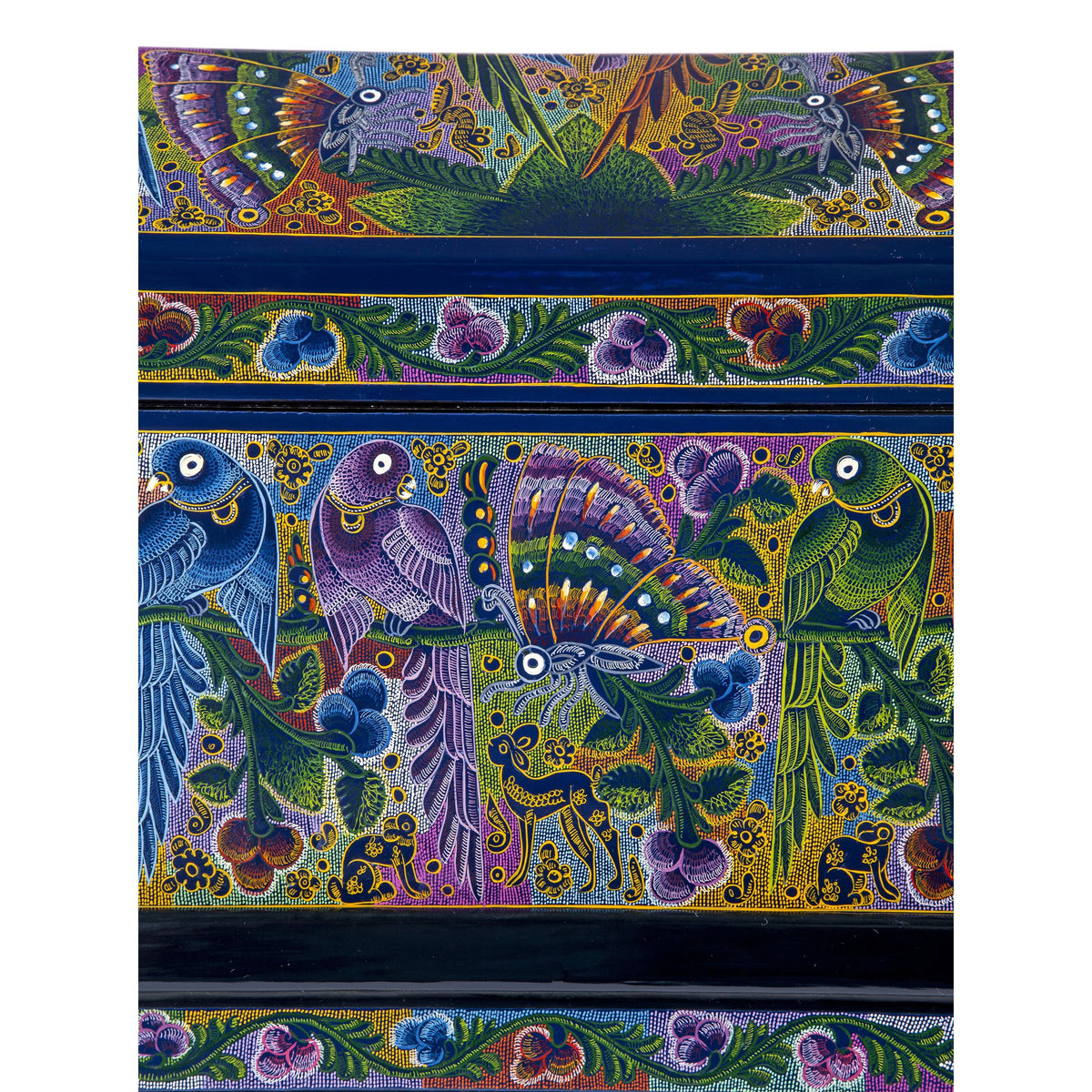 Baul Fauna Selvatica color azul / Woodcarving Lacquer Mexican Folk Art