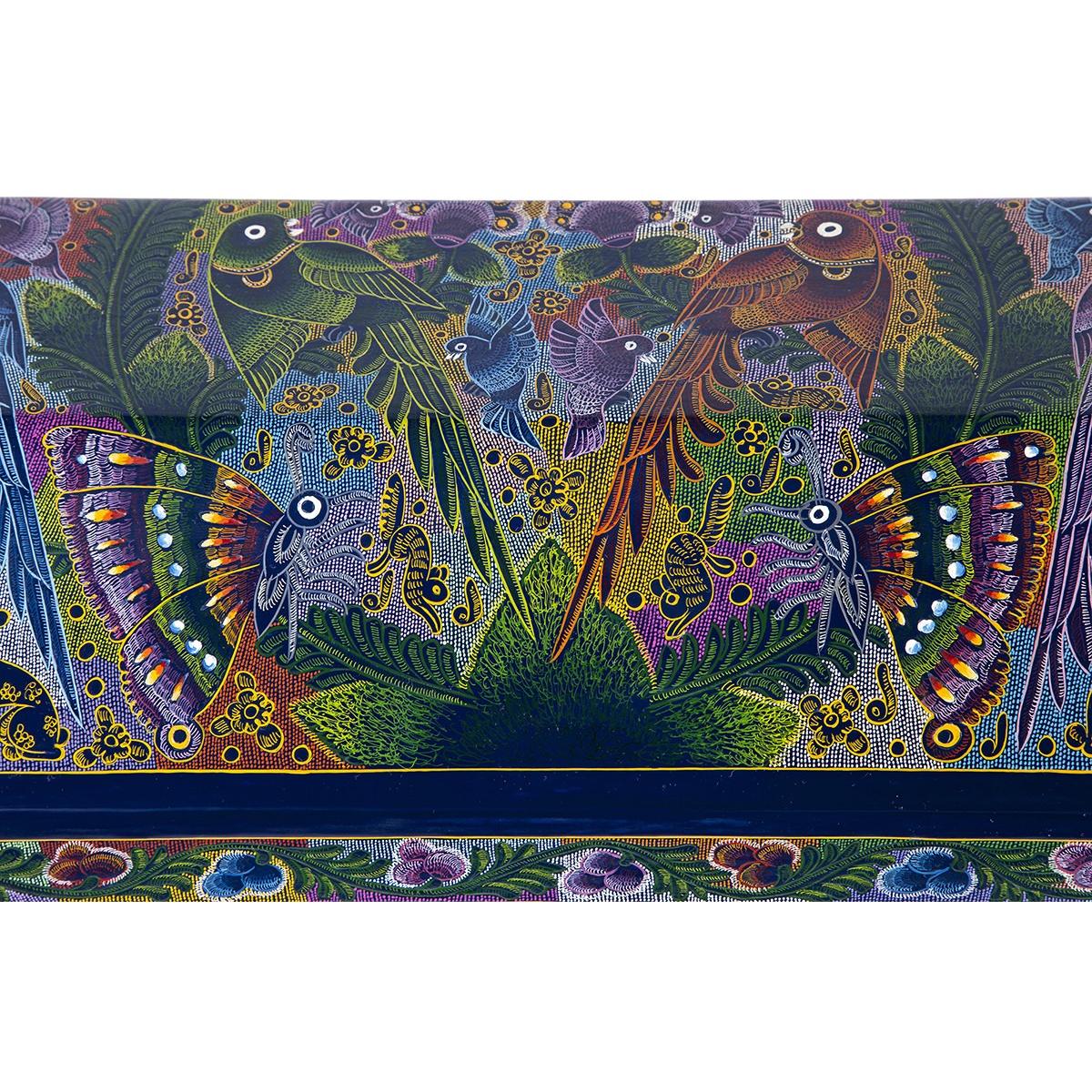 Baul Fauna Selvatica color azul / Woodcarving Lacquer Mexican Folk Art