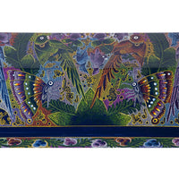 Baul Fauna Selvatica color azul / Woodcarving Lacquer Mexican Folk Art