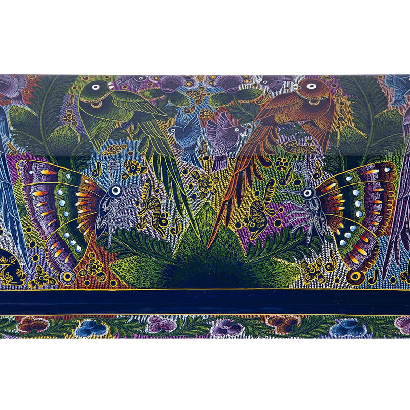 Baul Fauna Selvatica color azul / Woodcarving Lacquer Mexican Folk Art